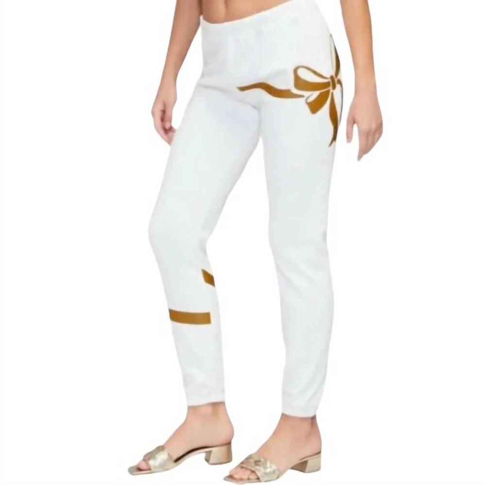 NEW WILDFOX open me first bow joggers in cream